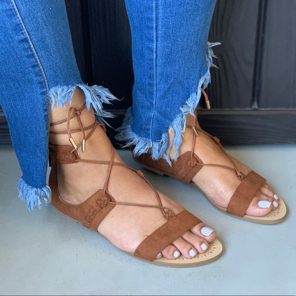 Ludlow Cognac Ghillie Lace Up Gladiator Sandal - Picture 5 of 7